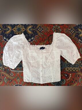 GAP White Eyelet Puff-Sleeve Button-Front Top